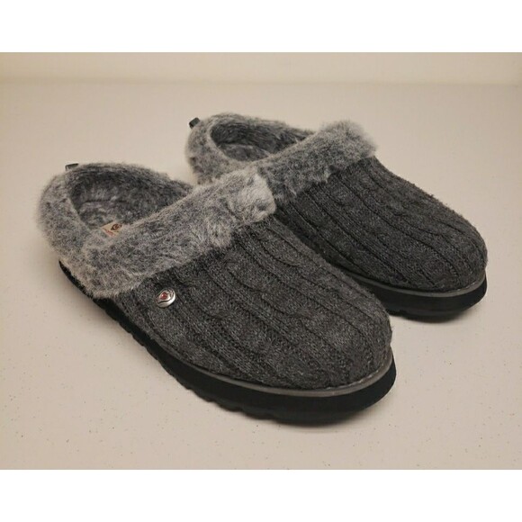 Skechers Womens Shoes Gray 8 M Fur Trim Slip On Slippers Mules Mocassin - Picture 1 of 9